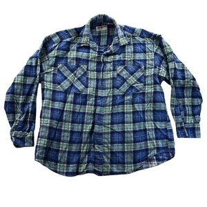 McGregor Bagpiper Mens Shirt Large Flannel Long Sleeve Plaid Classic Blue Y2K